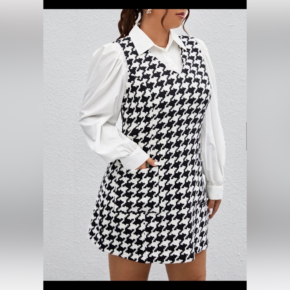 SHEIN Unity Plus Houndstooth Print Sleeveless Dress Without Blouse